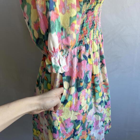 GAP Puffed sleeve linen-blend floral smocked midi Dress - Picture 6 of 14